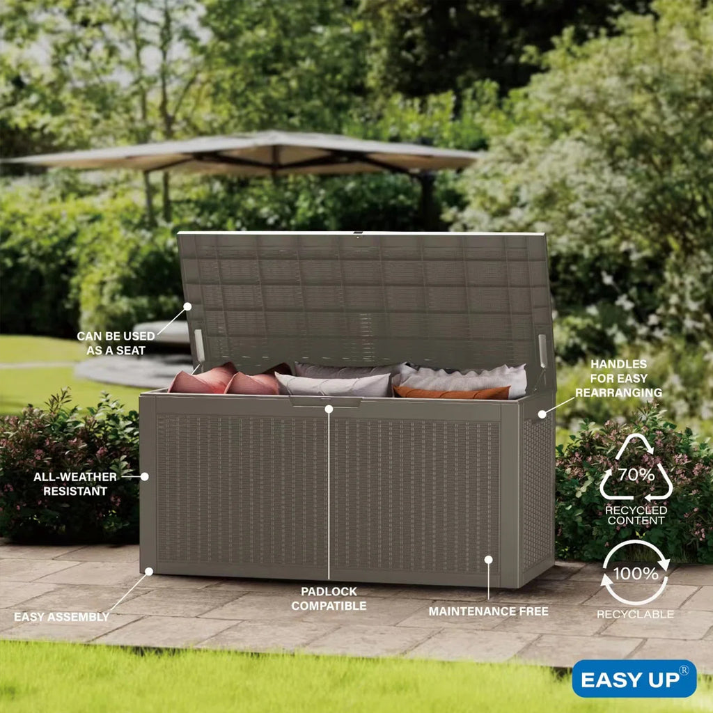 100 Gallon Outdoor Deck Box, Water-Resistant Resin Storage Box with Lockable Lid for Patio