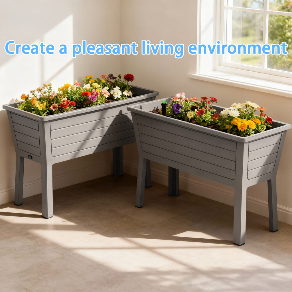 Light Coffee Raised Garden Bed, 27 Gal Soil & 5 Gal Water Storage, UV-Resistant Resin Outdoor Planter