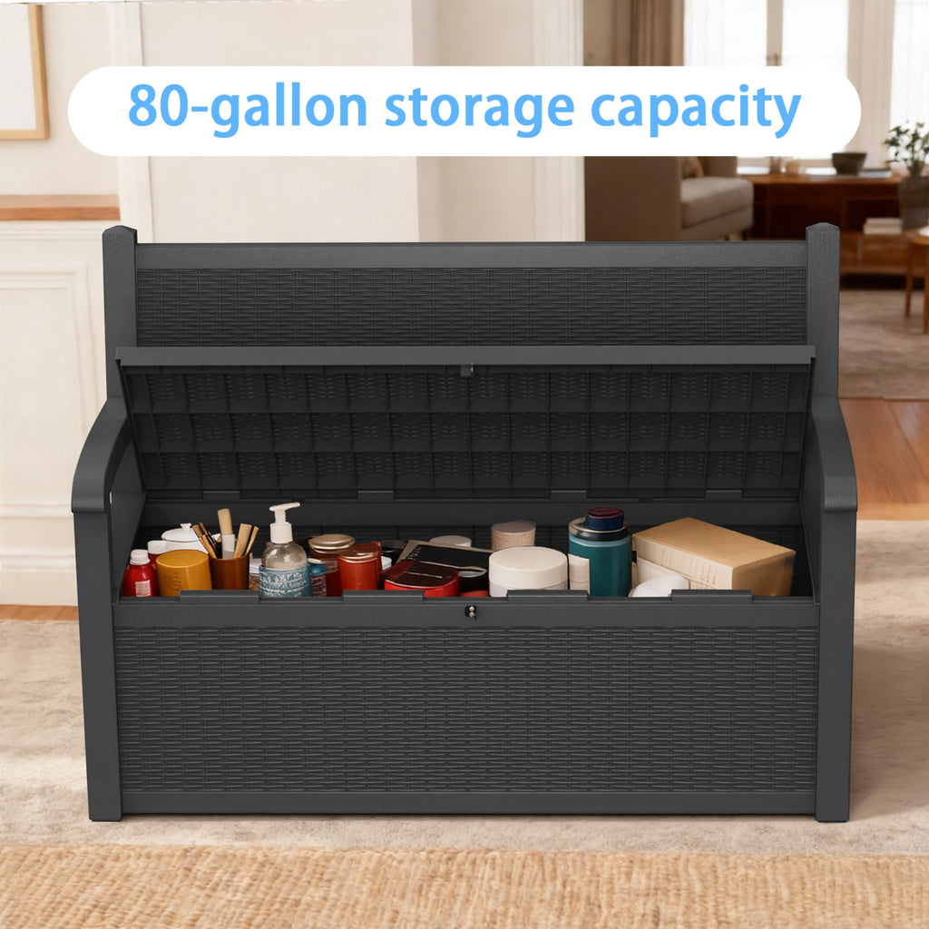 70 Gallon Deck Box, Outdoor Resin Storage Bench with Lid, Durable Patio Storage Box for Organization