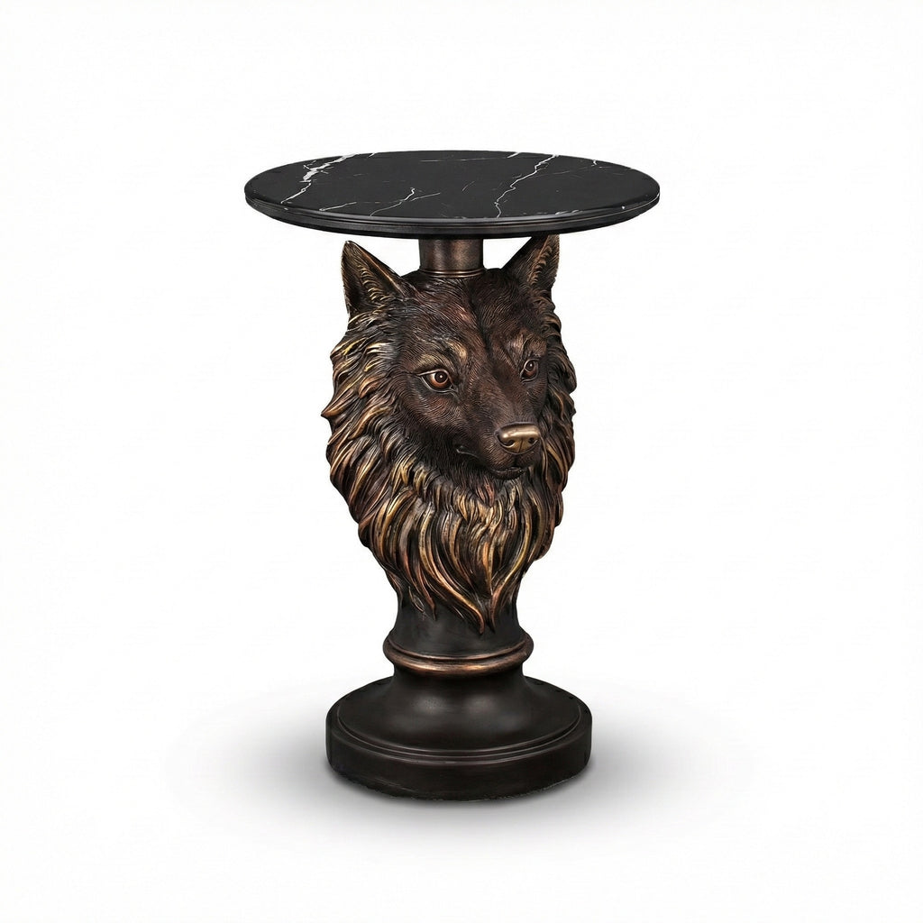Wolf Head Accent Table, Animal Statue End Table for Living Room Home Decor