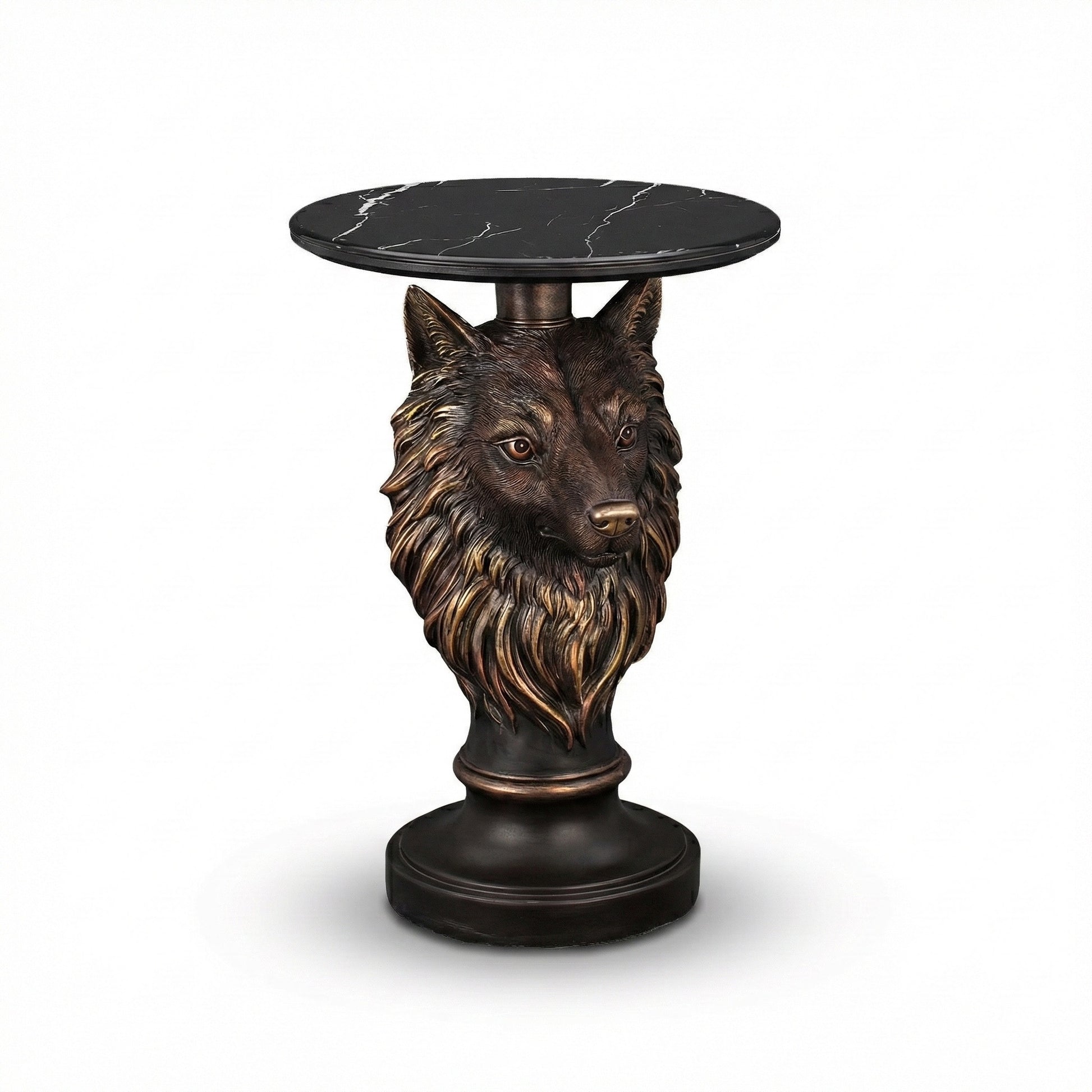 Wolf Head Accent Table, Animal Statue End Table for Living Room Home Decor