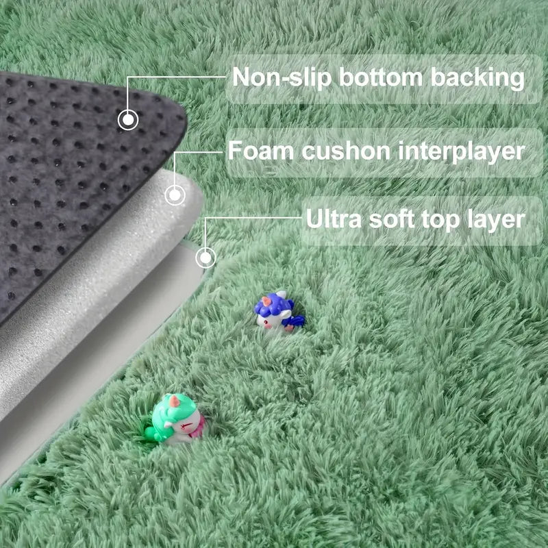 Green Shag Rug, Ultra Soft 1.7in Thick, Extra Large Non-Slip Mat for Bedroom or Living Room