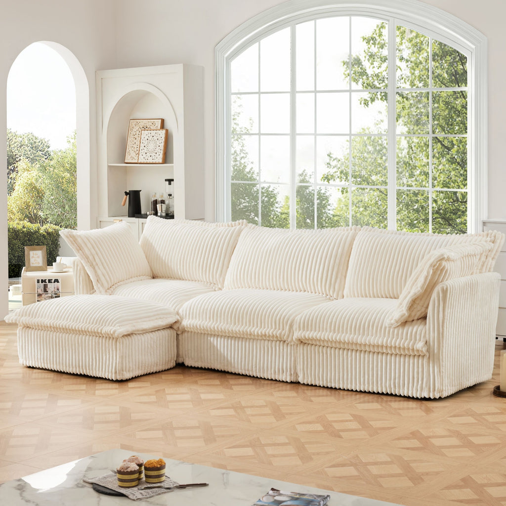 Comfy L-Shaped Sectional Sofa, Oversized Cloud Couch with Convertible Ottoman for Living Room