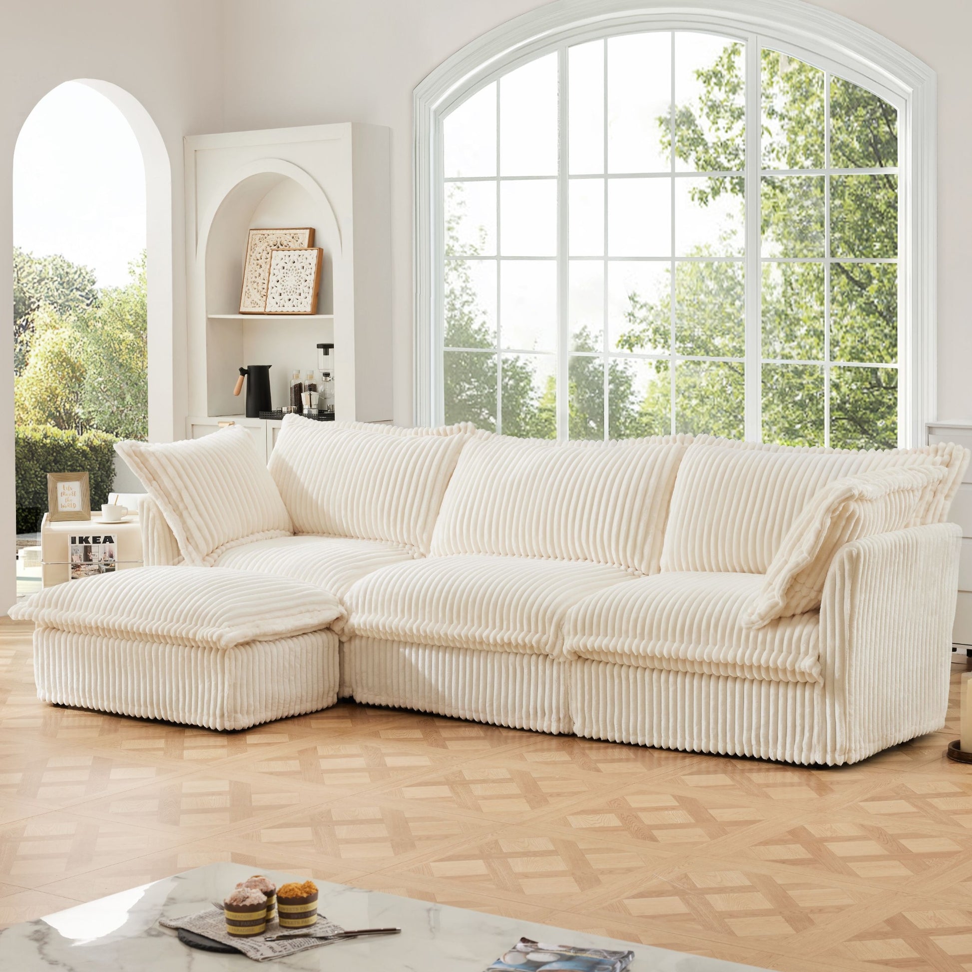Comfy L-Shaped Sectional Sofa, Oversized Cloud Couch with Convertible Ottoman for Living Room