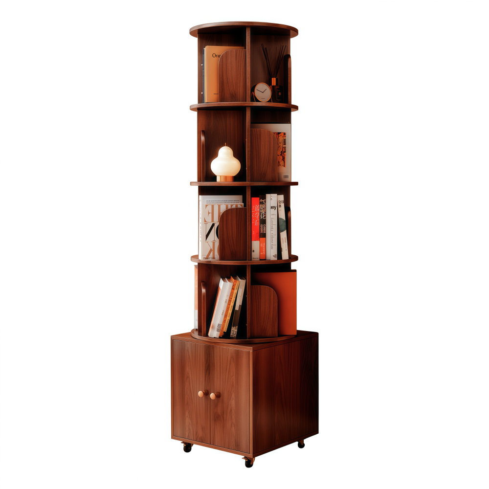Chic Crate 360° Rotating 5-Tier Corner Bookshelf with Drawer, Narrow Floor Bookcase for Small Spaces