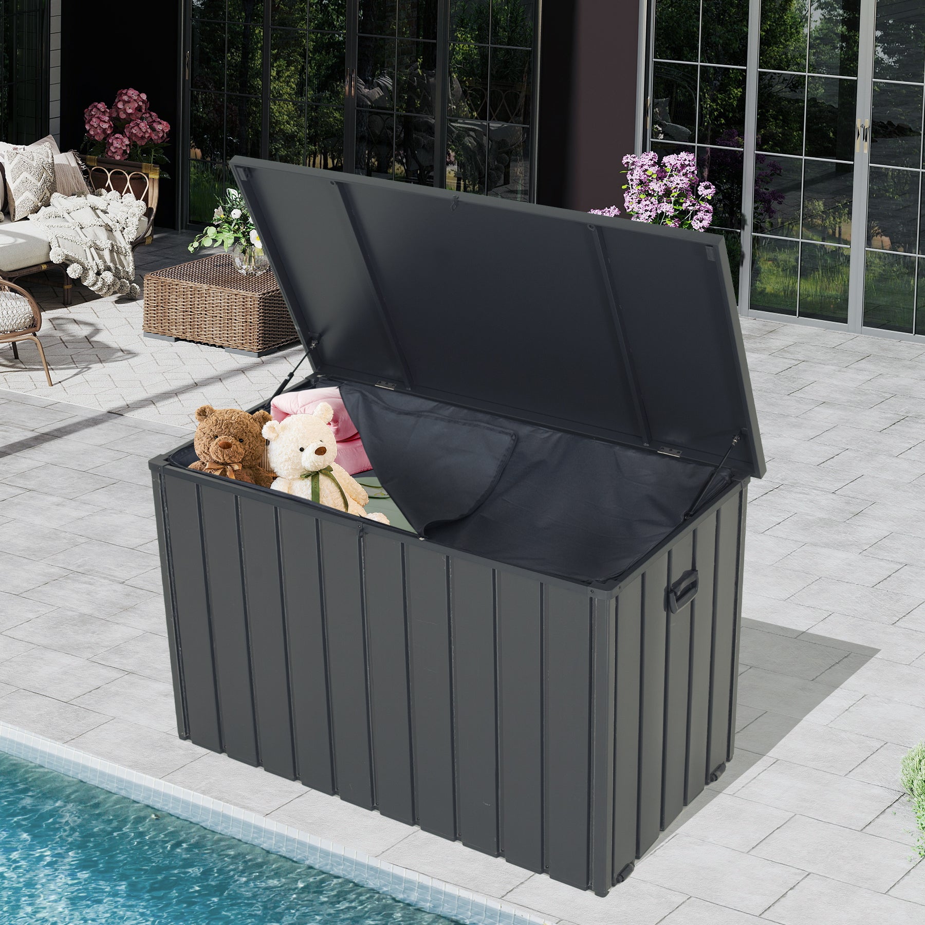 200 Gallon Patio Steel Storage Deck Box, Waterproof Lockable Bin for Cushions, Pillows & Tools