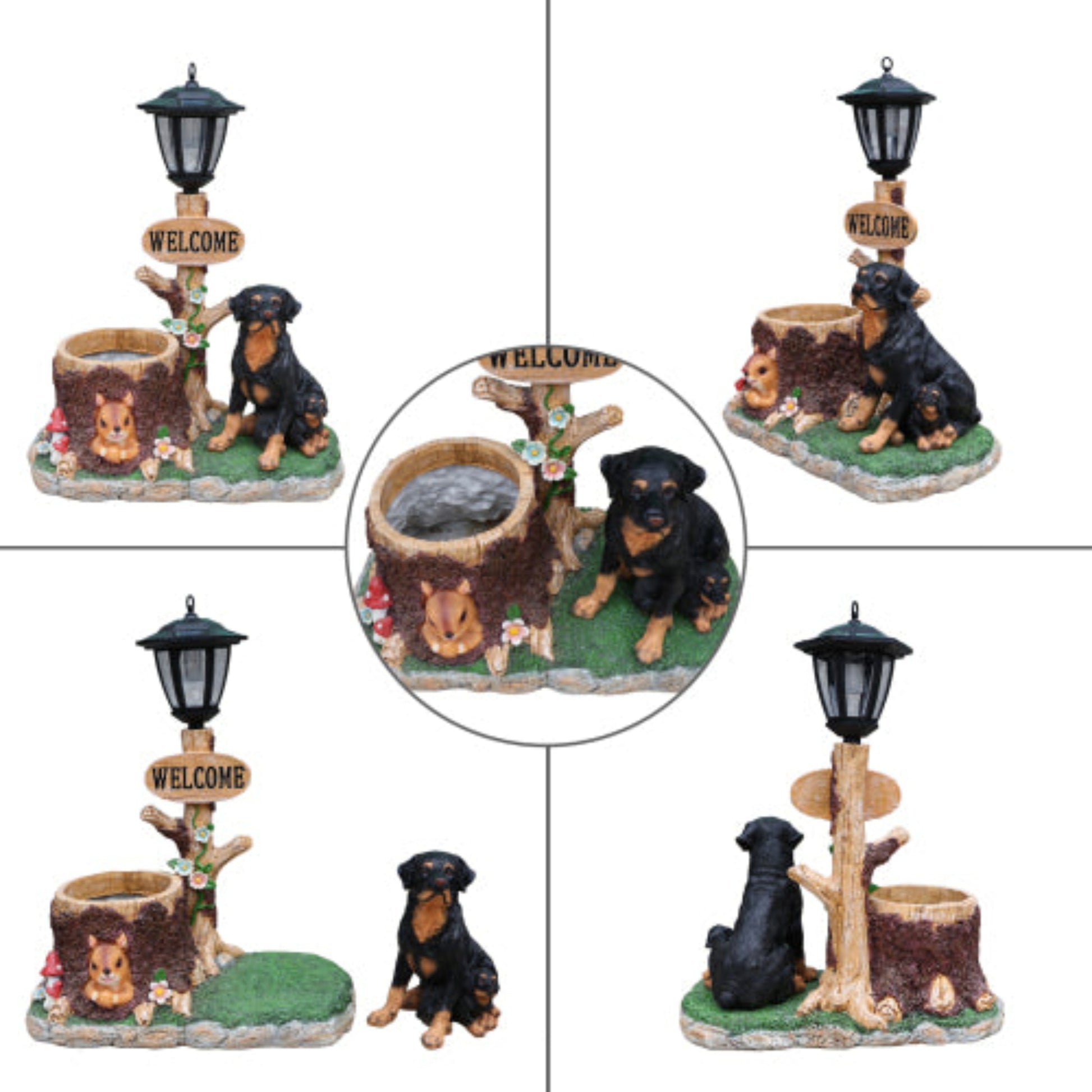 Rottweiler Dog Family Shaped Planter Statue with Warm Scene for Green Plant Display
