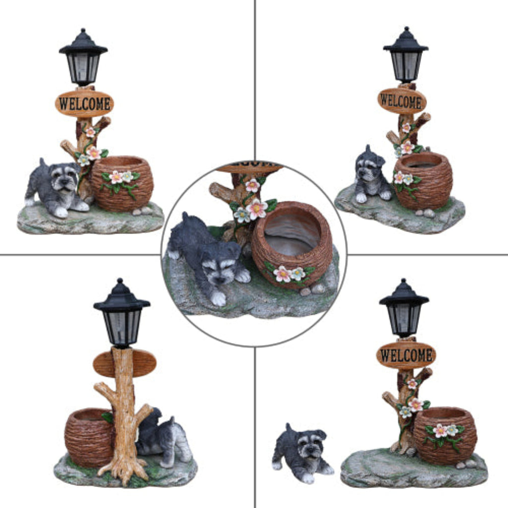 Schnauzer Dog Shaped Planter Statue with Cute Lifelike Details for Home Planting