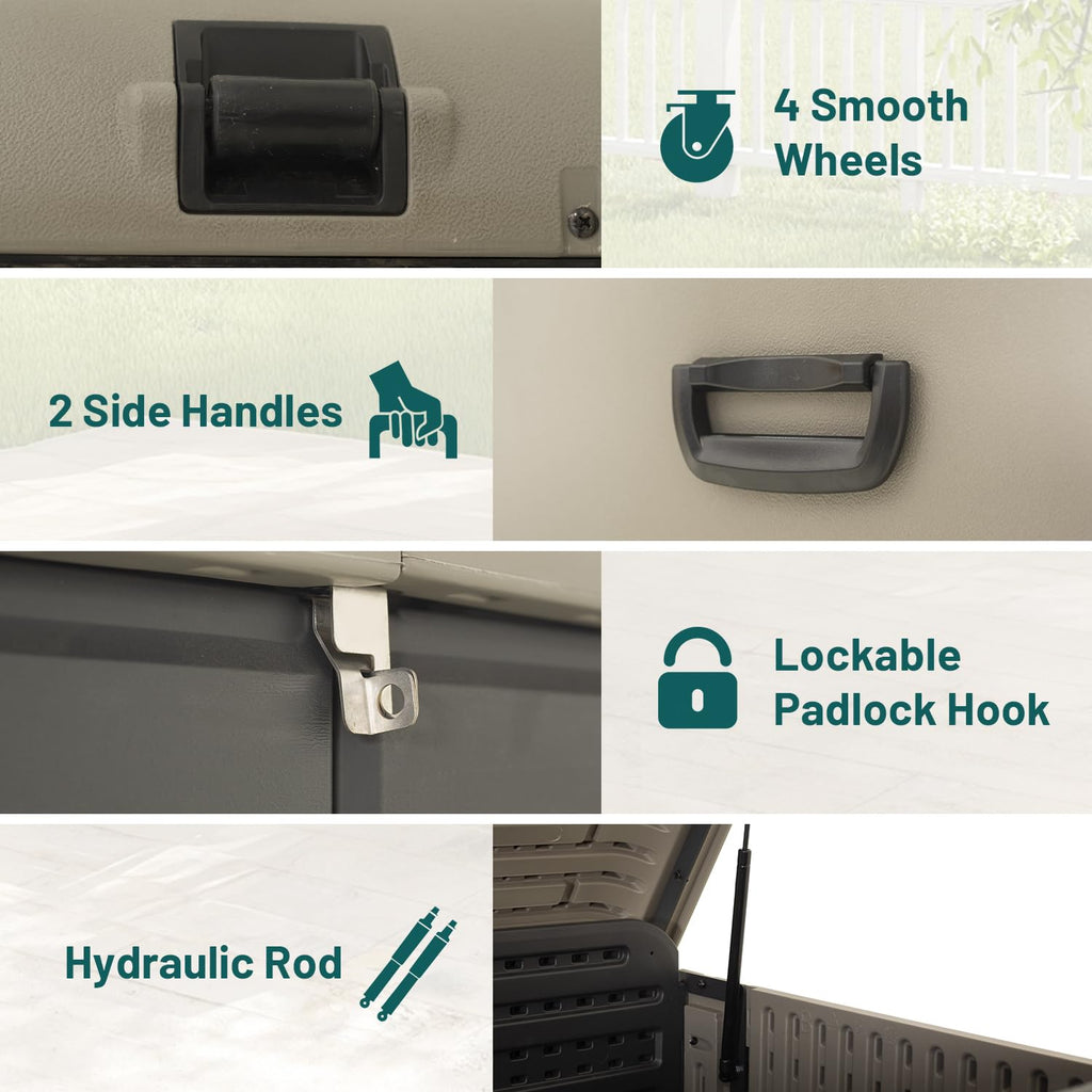 Large Heavy-Duty Resin Deck Box, Lockable Waterproof Storage Box for Patio & Garden Tools