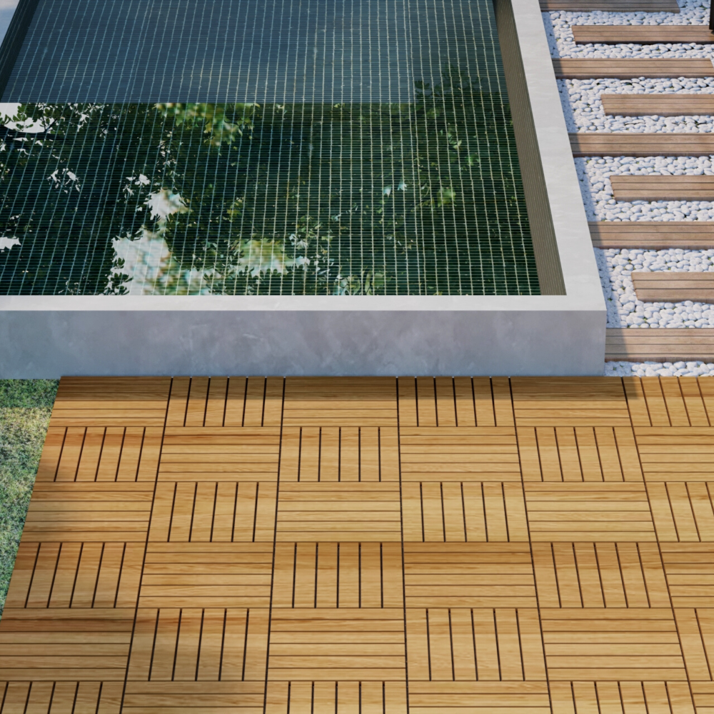 Chic Crate 10Pack 12in Striped Deck Tiles – Interlocking Yellow Acacia Hardwood Flooring