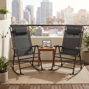 Patio Set of 2 Folding Leisure Rocking Chair Set Black