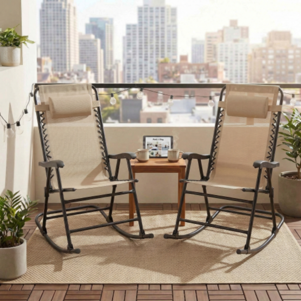 Patio Set of 2 Folding Leisure Rocking Chair Set Black