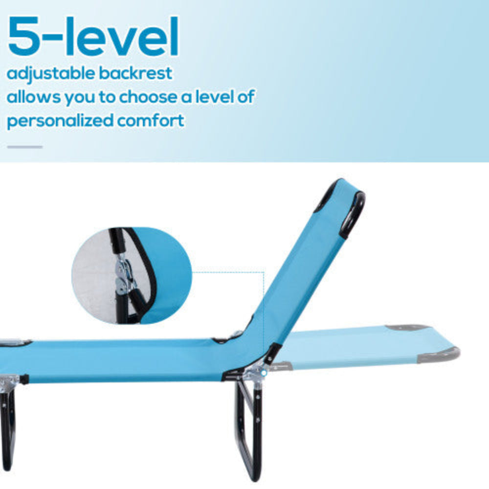 Folding Chaise Lounge Pool Chairs, Reclining Outdoor Sun Tanning Chairs with Sturdy Steel Frame for Beach, Yard, Patio, Sky Blue