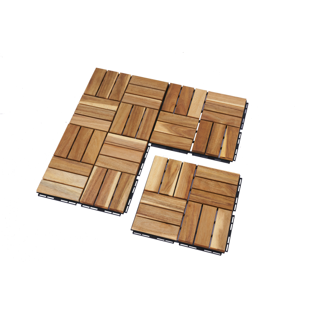 Chic Crate 10Pcs 12'' Yellow Acacia Hardwood Interlocking Deck Tiles – Checkerboard Pattern