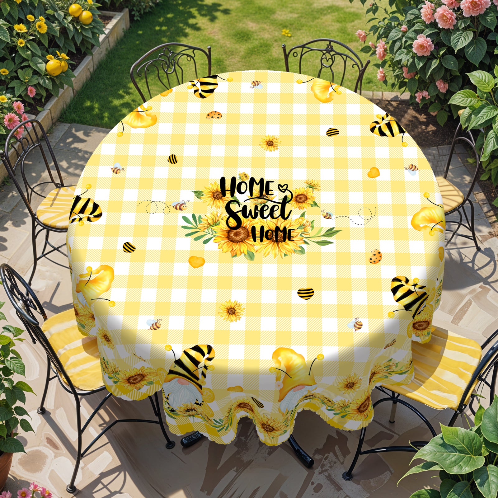 Sunflower Tablecloth with Colorful Floral Design, Dustproof Easy-Care Dining Table Cover for Indoor Outdoor Festive Decor