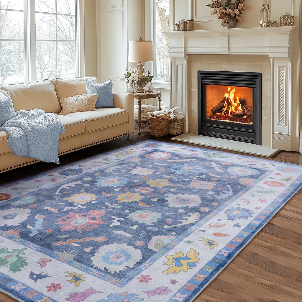 Modern Oushak Area Rug for Bedroom, Soft Washable Non-Slip Carpet, Low Pile Area Rugs for Living Room Dorm Nursery