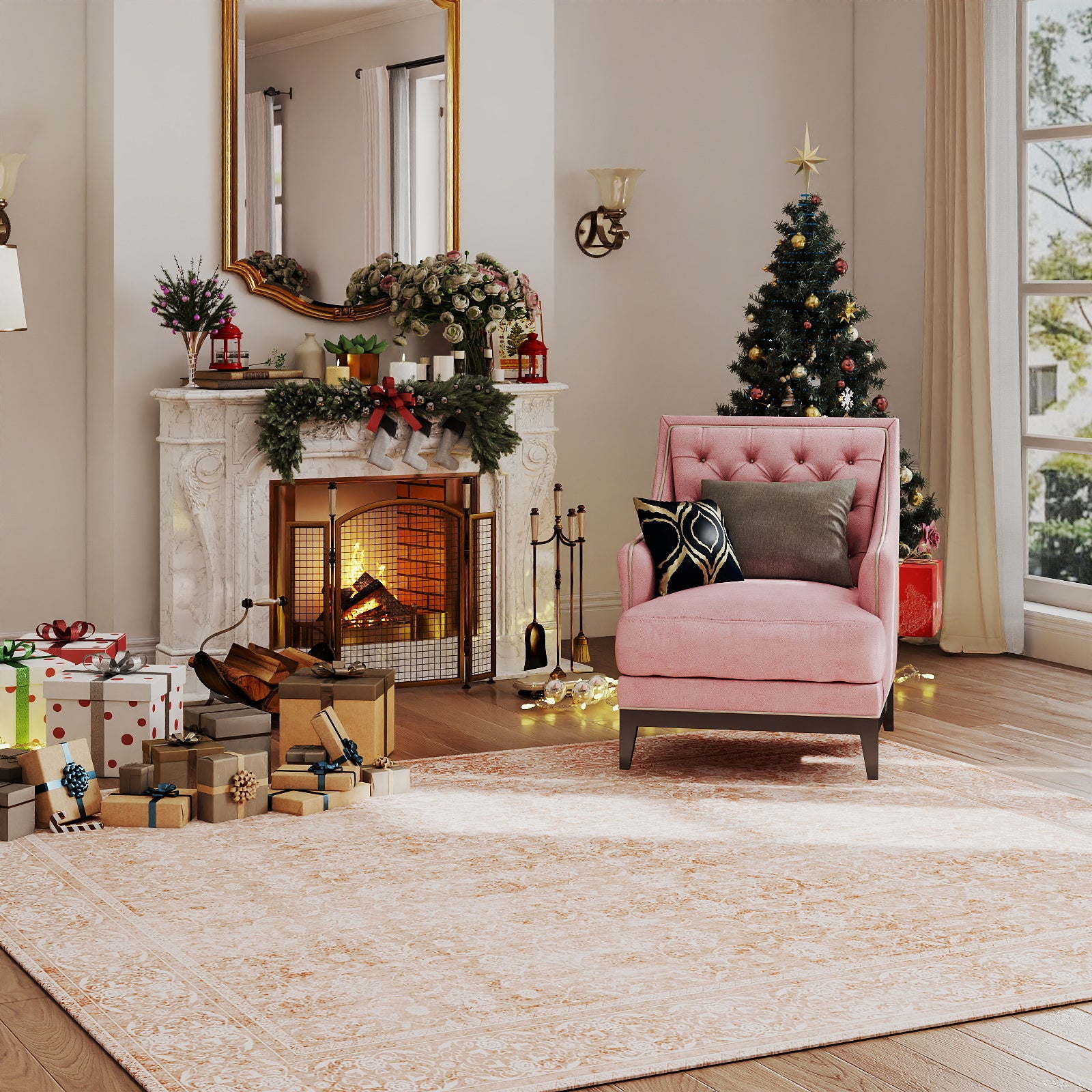 8x10 Washable Vintage Floral Area Rugs for Living Room, Soft Low Pile Non Slip Rug for Kitchen Laundry Room Playroom