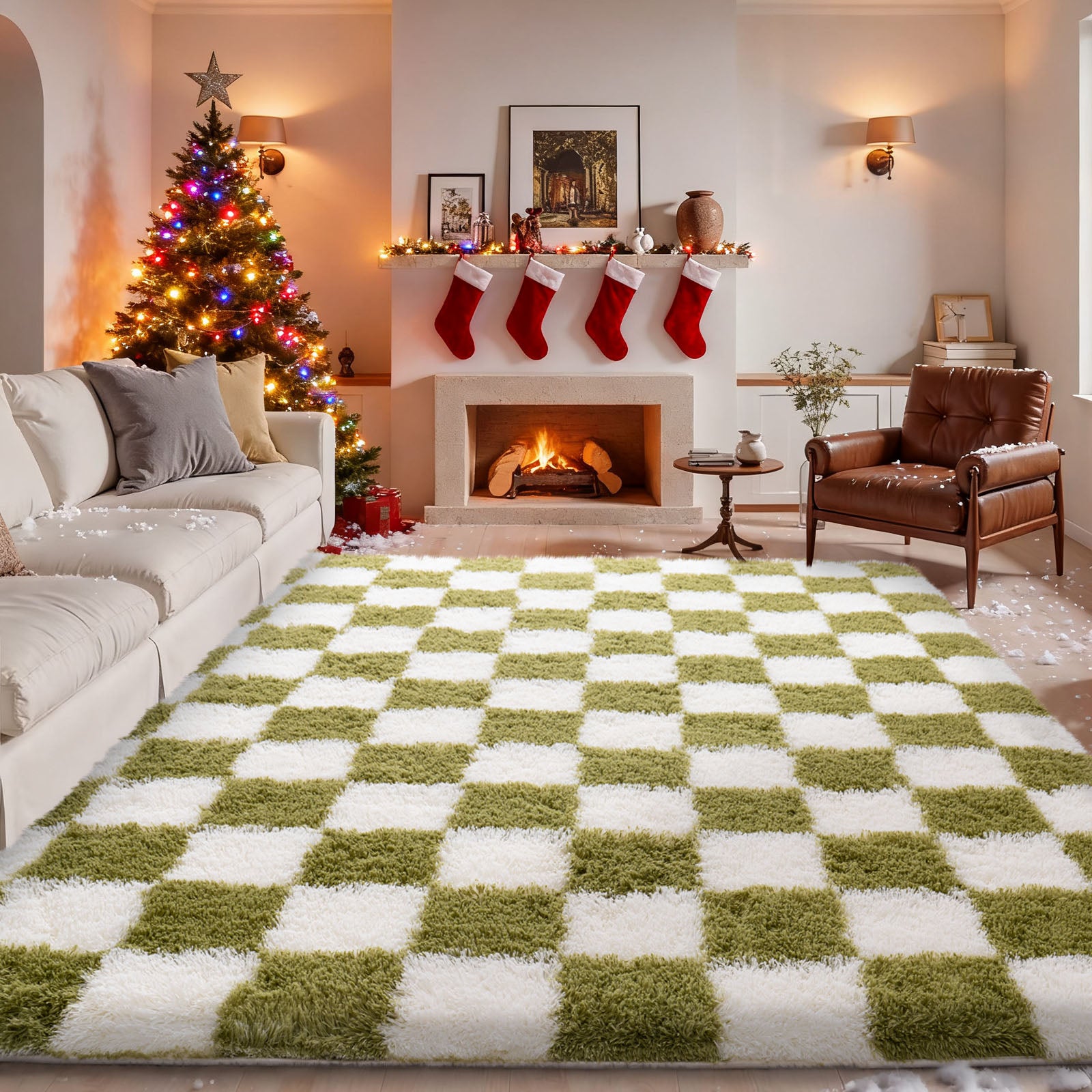 5x7 Feet Checkered Area Rugs For Living Room, Black Modern Super Soft Fluffy Rugs for Bedroom Home Aesthetic Decor