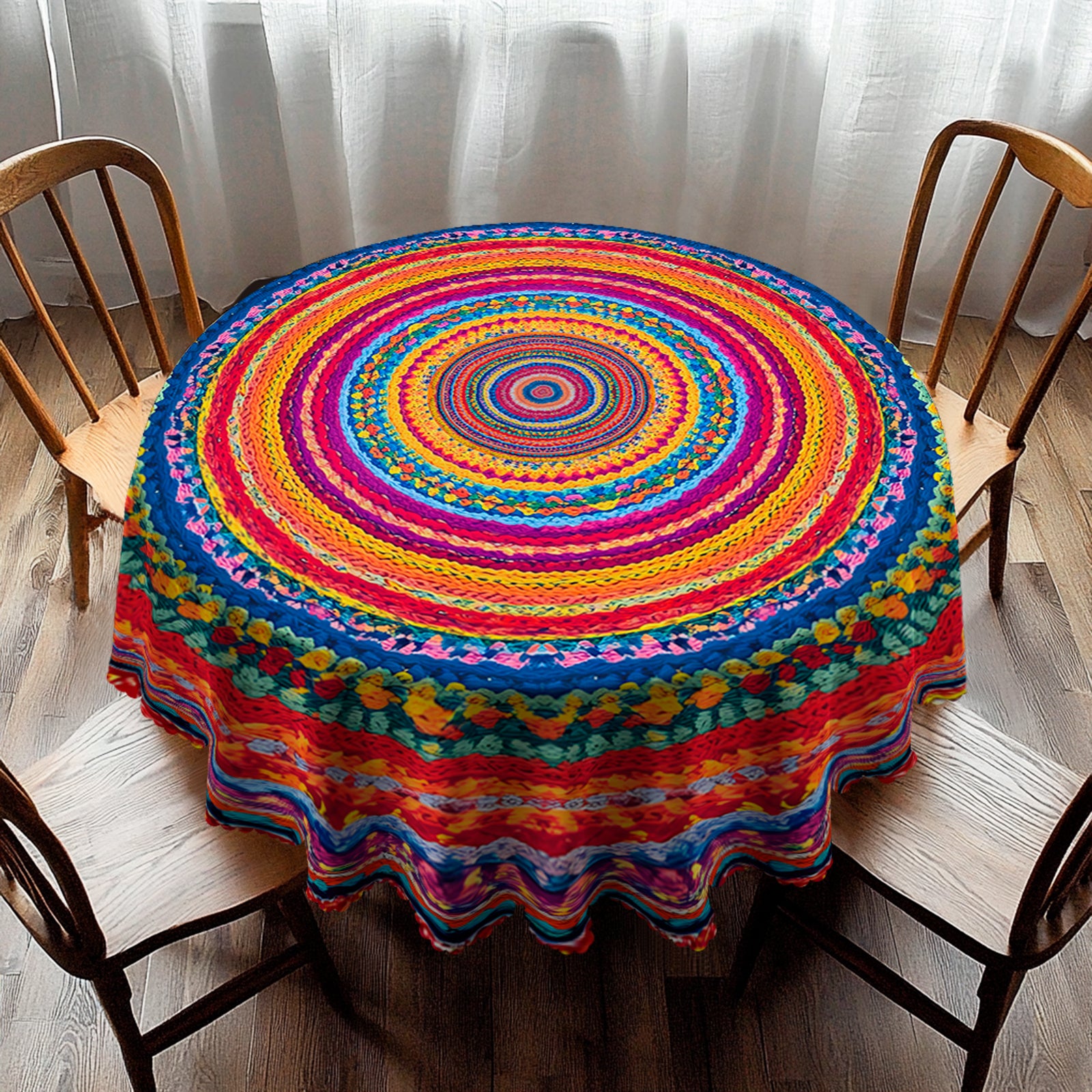 Bohemian Tablecloth with Colorful Pattern, Dustproof Easy-Care Dining Table Cover for Indoor Outdoor Use and Festive Decor