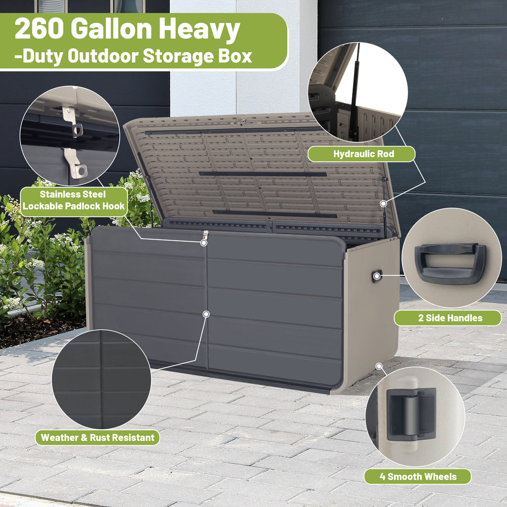 Large Heavy-Duty Resin Deck Box, Lockable Waterproof Storage Box for Patio & Garden Tools