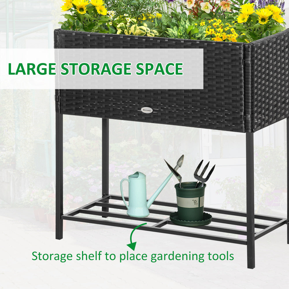 Chic Crate - Raised Garden Bed, Elevated Planter Box with Rattan Wicker Look, Tool Storage Shelf, Portable Design for Herbs, Vegetables, Flowers, Black