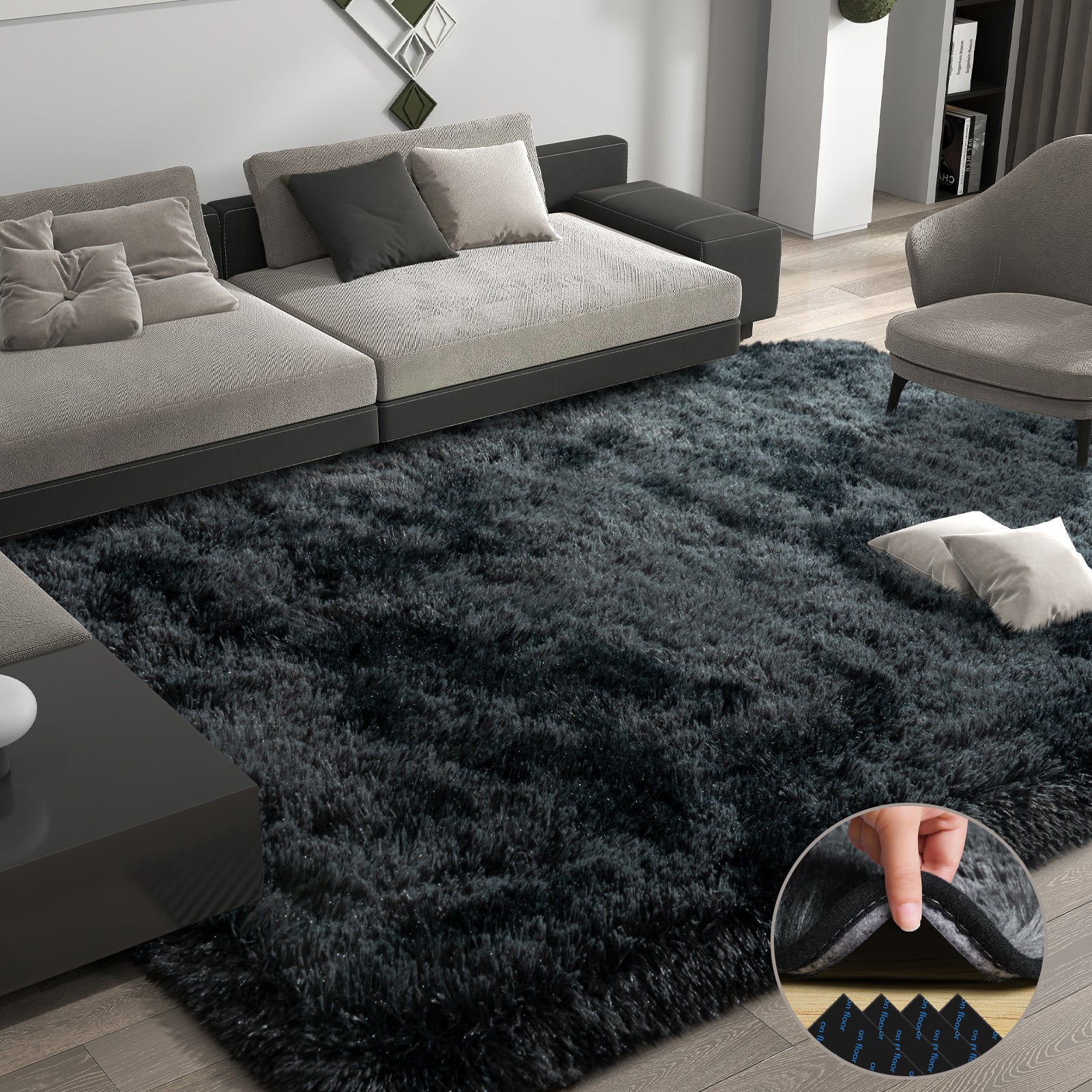 Soft Shag Area Rug 6x9 for Living Room or Bedroom, Fluffy Non-Slip Plush Carpet, Cozy Fuzzy Indoor Rug