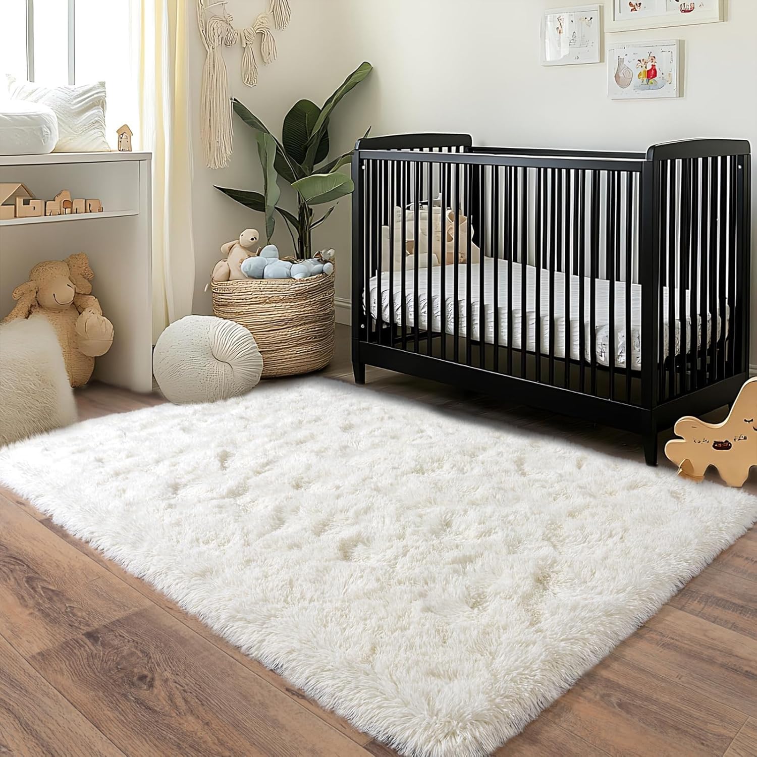 Soft Shag Area Rug 6x9 for Living Room or Bedroom, Fluffy Non-Slip Plush Carpet, Cozy Fuzzy Indoor Rug