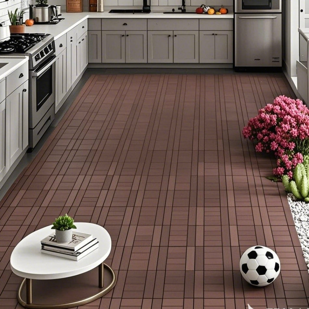 Chic Crate H-Style 44Pcs 12" Interlocking Plastic Deck Tiles – Dark Gray, Waterproof