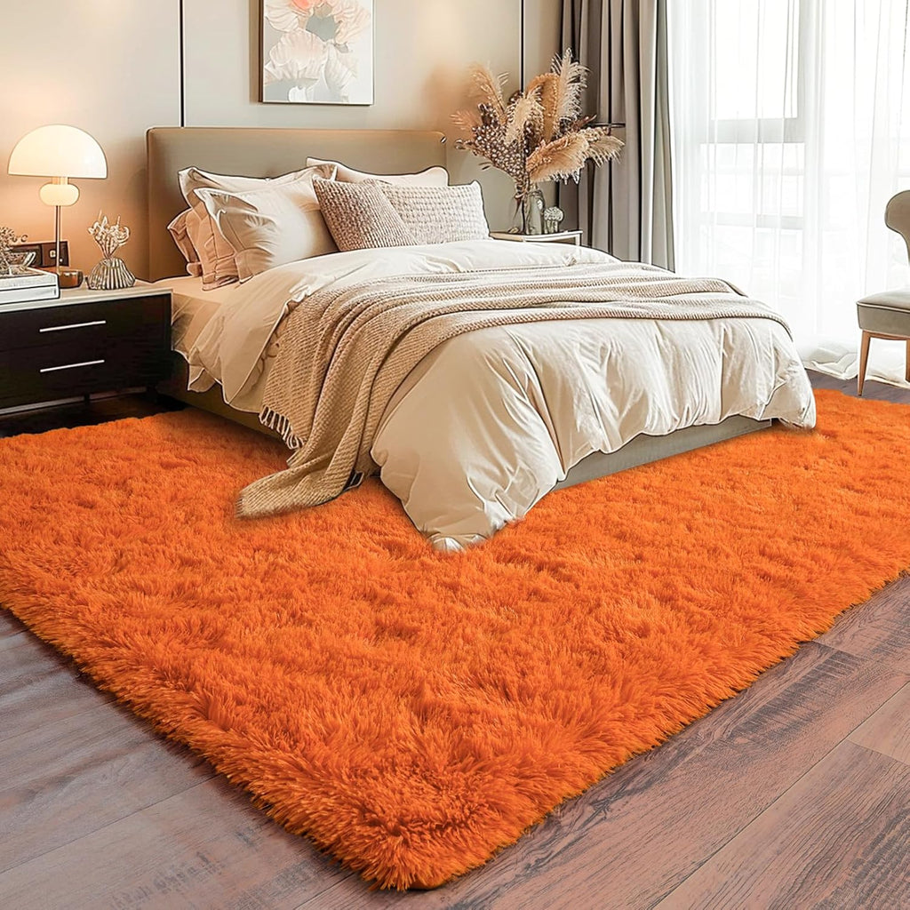 Orange Shag Rug, Ultra Soft 1.7" Thick, Non-Slip, 100% Polyester, Square & Round for Bedroom/Living Room