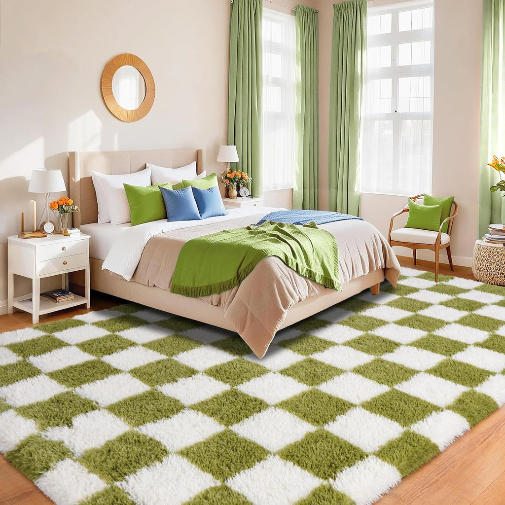 5x7ft Rugs for Living Room, Large Fluffy Dark Green Area Rugs for Bedroom, Soft Carpet Shag Kids Rug Home Decor Aesthetic