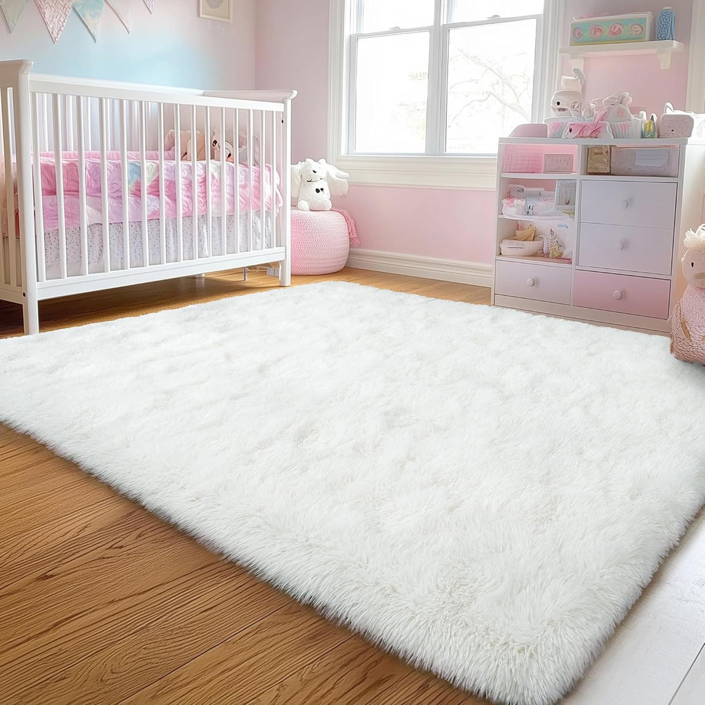 Rainbow Tie-Dye Fluffy Area Rug with Non-Slip Base & 4 Reusable Stickers, Plush Indoor Mat
