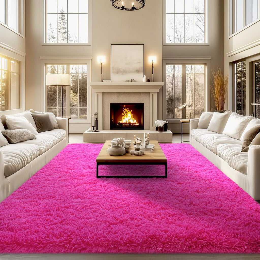 Rainbow Tie-Dye Fluffy Area Rug with Non-Slip Base & 4 Reusable Stickers, Plush Indoor Mat