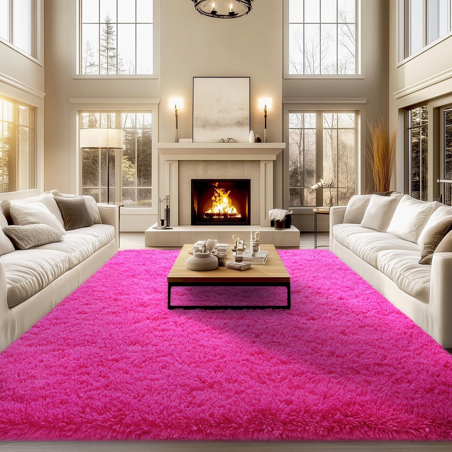 Rainbow Tie-Dye Fluffy Area Rug with Non-Slip Base & 4 Reusable Stickers, Plush Indoor Mat