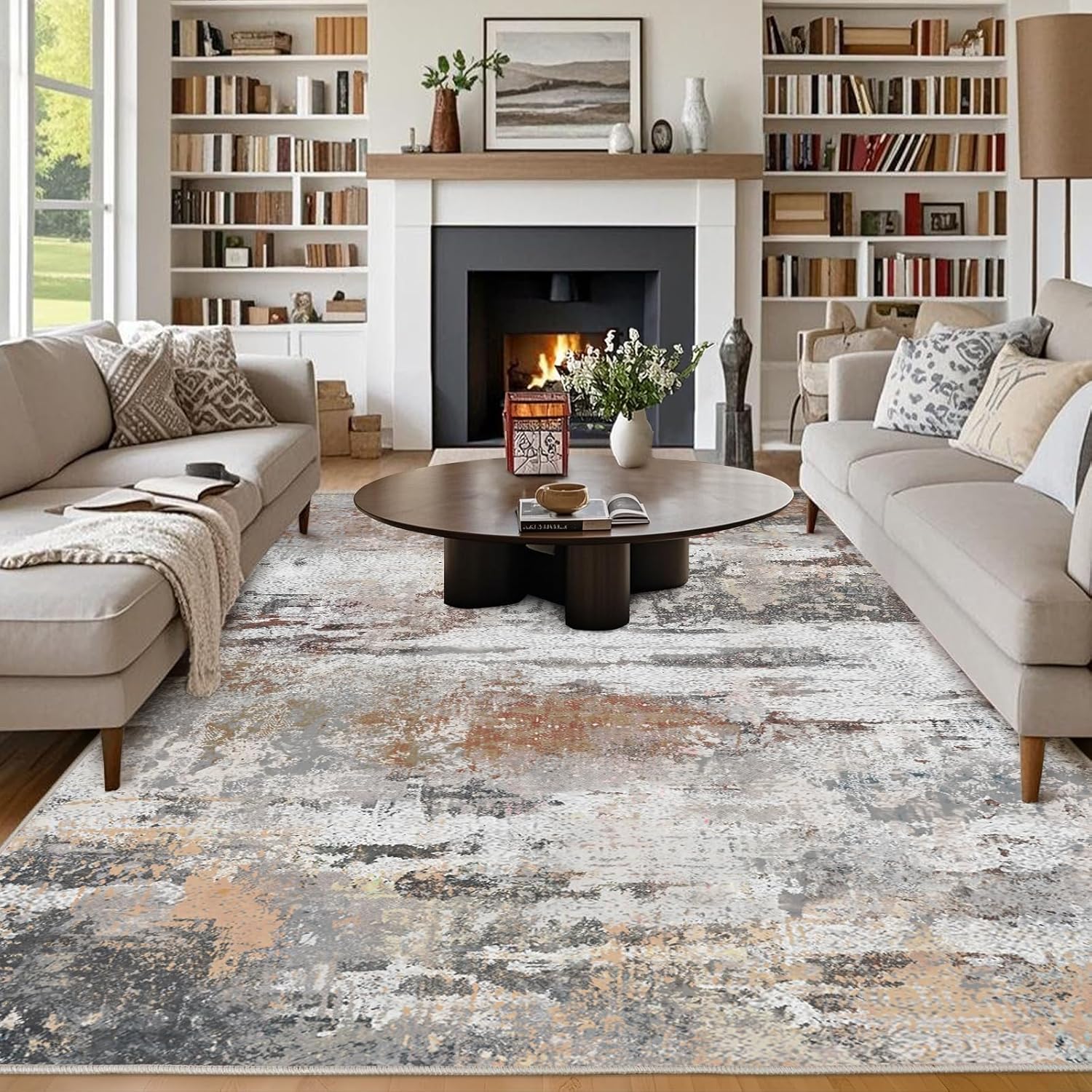 Washable Area Rugs 5'x7' Non-Slip Modern Abstract Soft for Living Room Entryway Bedroom Nursery, Print Pattern Home Decor Aesthetic