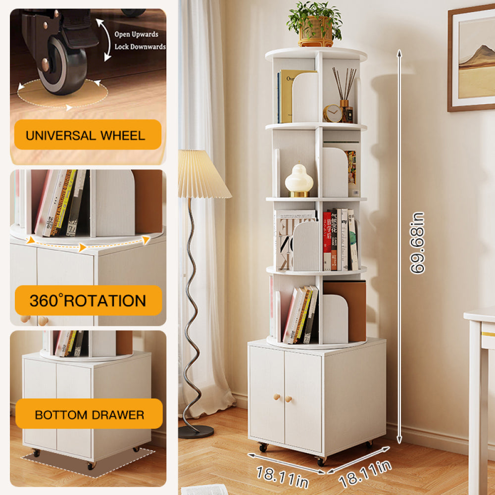 Chic Crate 360° Rotating 5-Tier Corner Bookshelf with Drawer, Narrow Floor Bookcase for Small Spaces