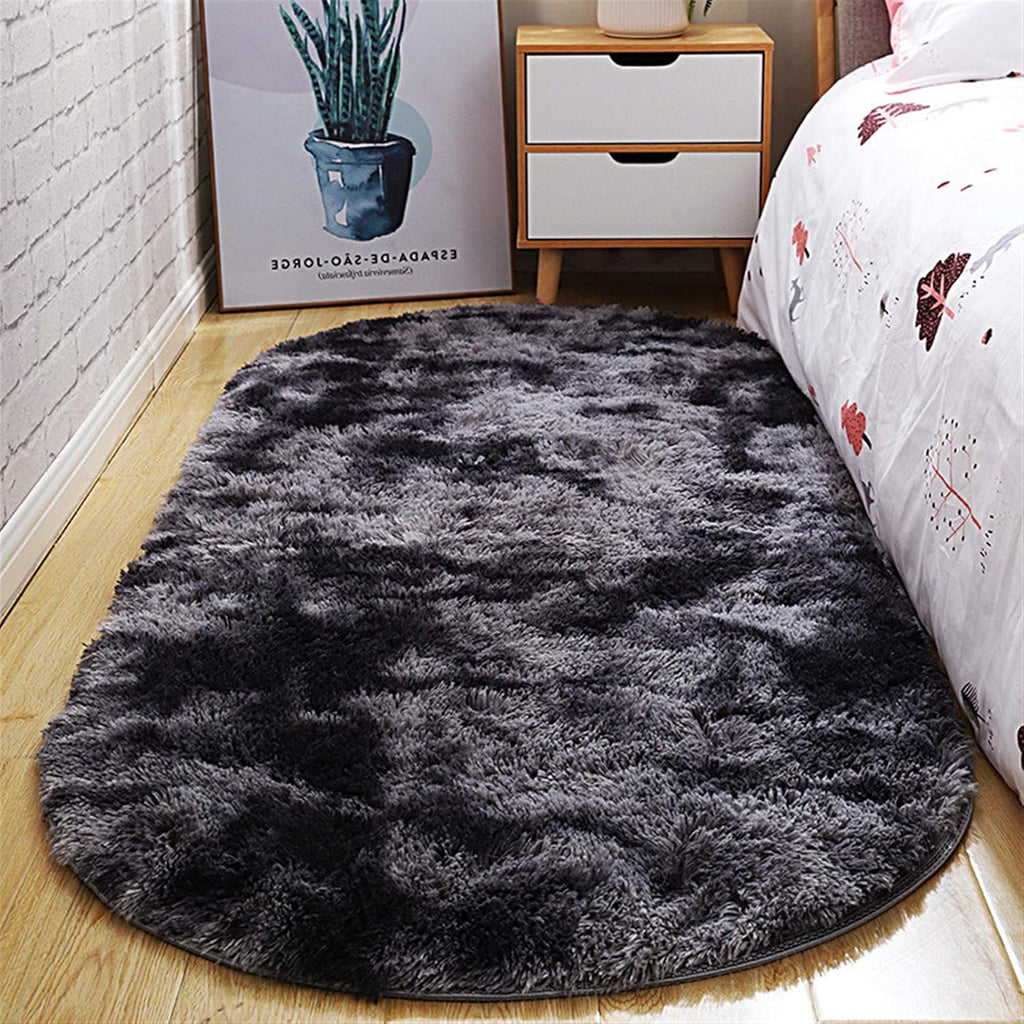 Fluffy Oval Area Rug 2.6 x 5.3 Ft, Soft Fuzzy Shag Carpet for Bedroom Bedside, Non-Slip Plush Shaggy Rug