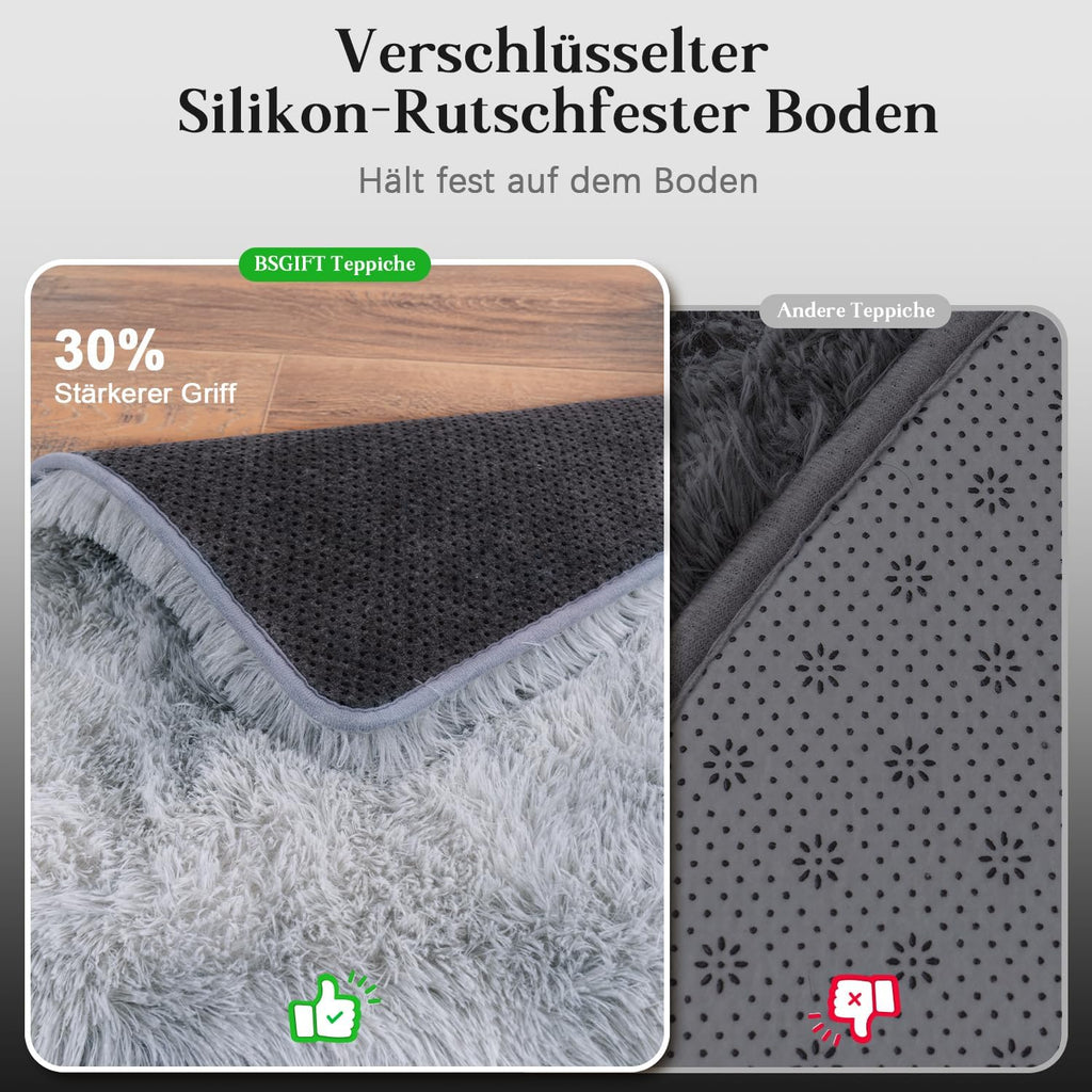 Tie-Dyed Gray Shag Rug, Ultra Soft 1.7" Plush, Non-Slip, 100% Polyester for Bedroom or Living Room