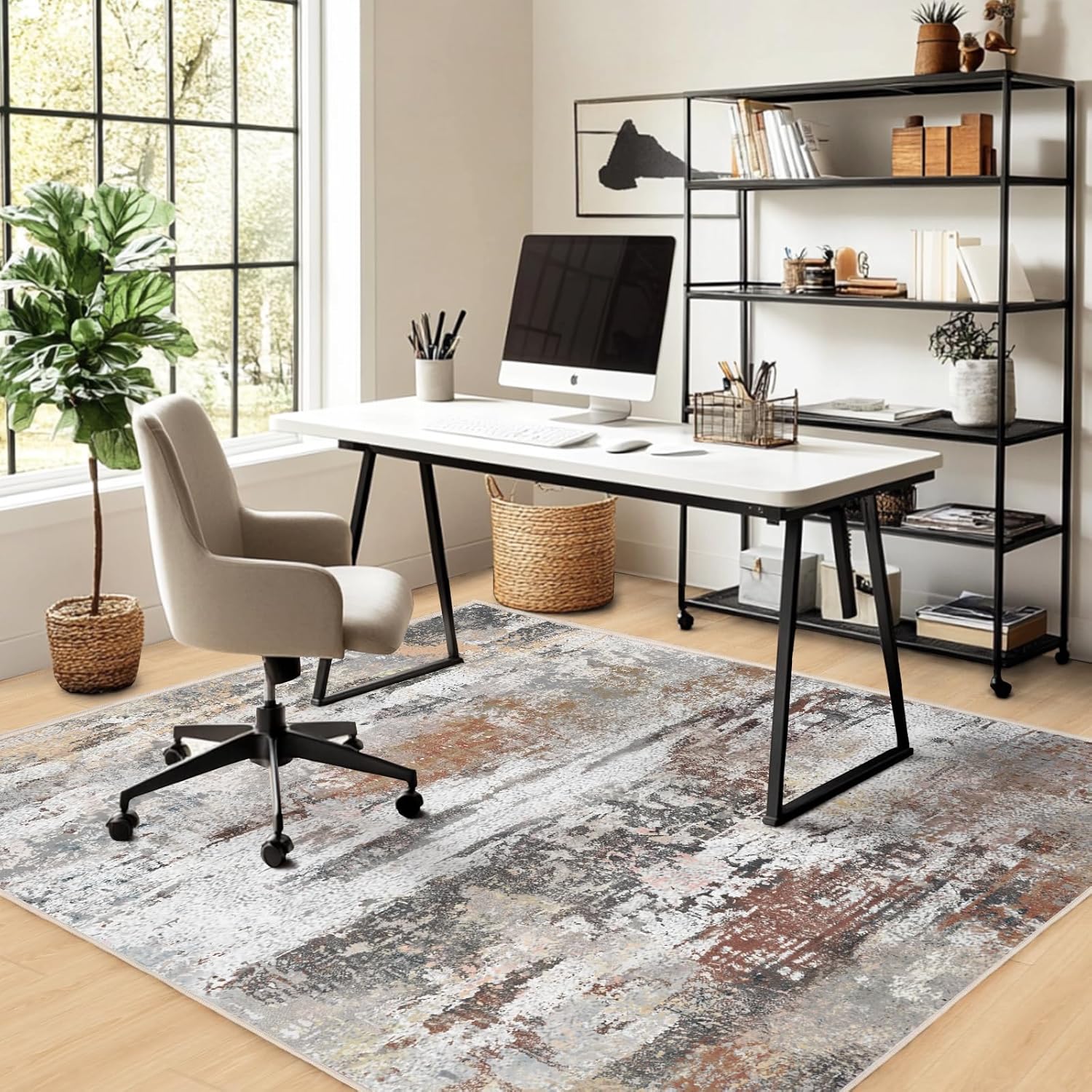 Washable Area Rugs 5'x7' Non-Slip Modern Abstract Soft for Living Room Entryway Bedroom Nursery, Print Pattern Home Decor Aesthetic