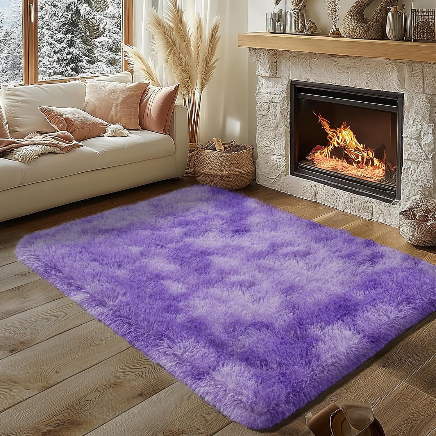 Black Shag Rug, Extra Soft 1.7" Plush Mat, Non-Slip, 100% Polyester for Bedroom or Living Room