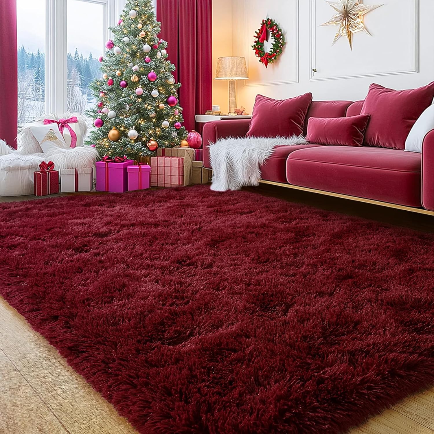 Soft Shag Area Rug 6x9 for Living Room or Bedroom, Fluffy Non-Slip Plush Carpet, Cozy Fuzzy Indoor Rug