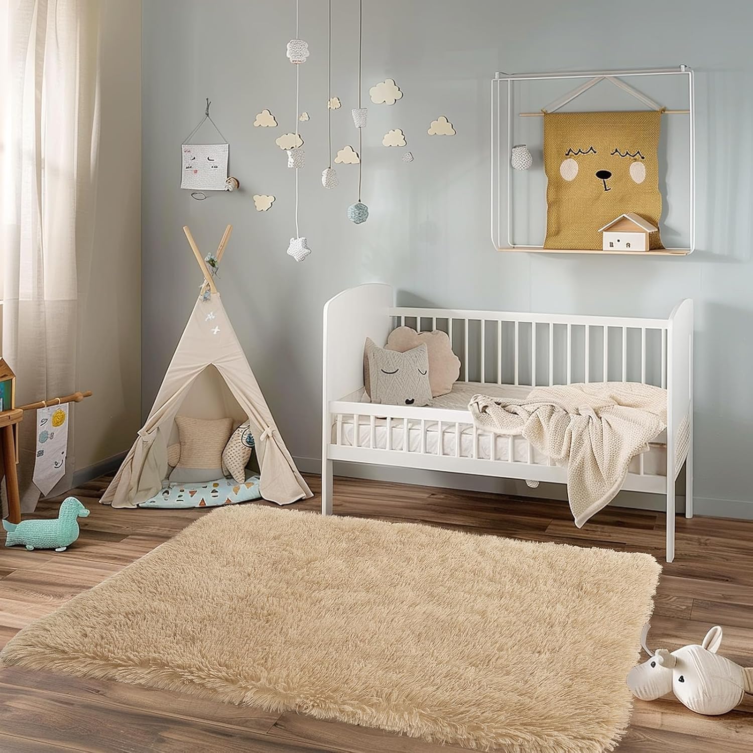 Soft Shag Area Rug 6x9 for Living Room or Bedroom, Fluffy Non-Slip Plush Carpet, Cozy Fuzzy Indoor Rug