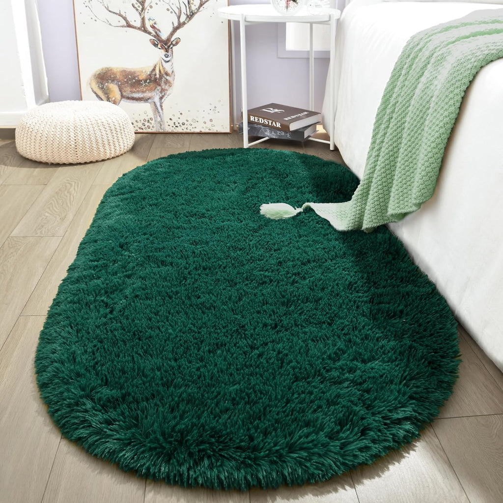 Fluffy Oval Area Rug 2.6 x 5.3 Ft, Soft Fuzzy Shag Carpet for Bedroom Bedside, Non-Slip Plush Shaggy Rug