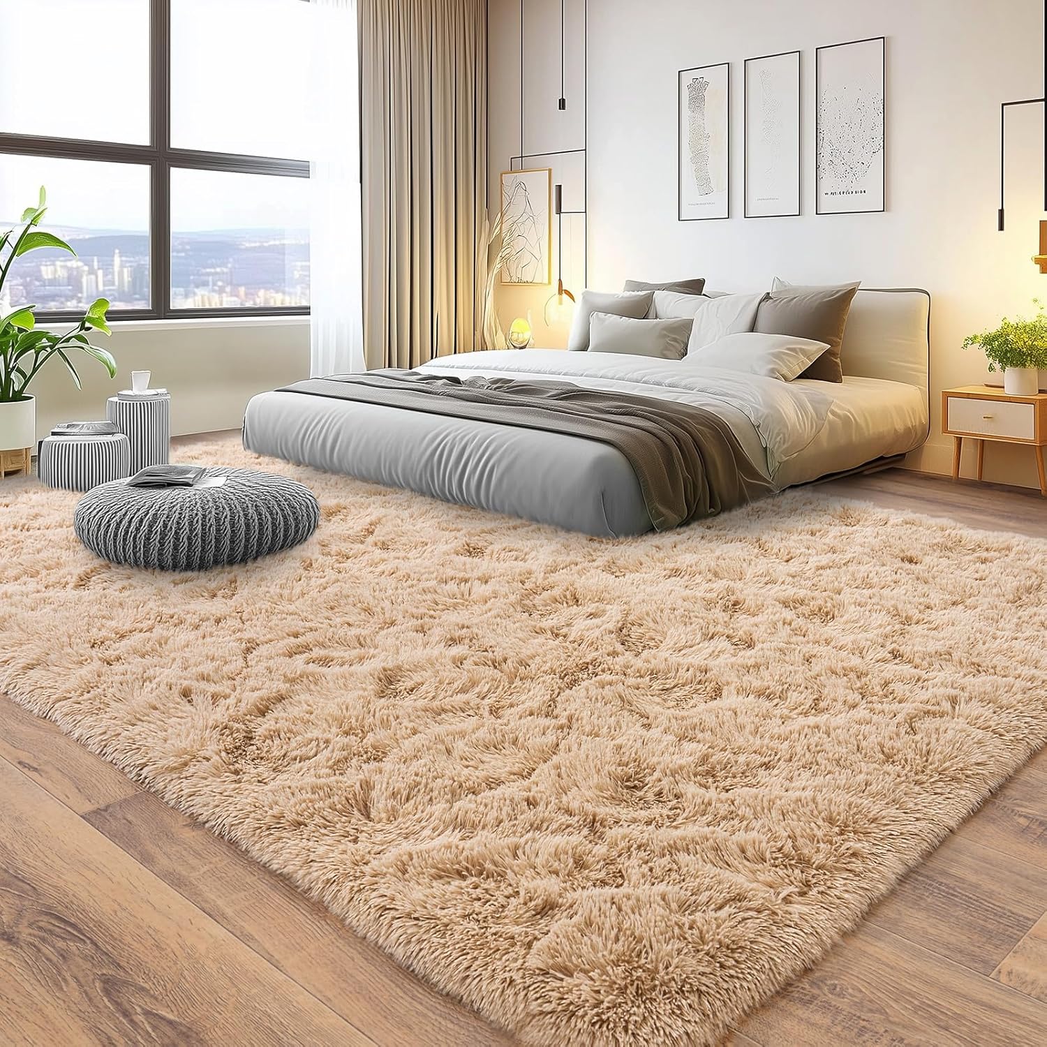 Soft Shag Area Rug 6x9 for Living Room or Bedroom, Fluffy Non-Slip Plush Carpet, Cozy Fuzzy Indoor Rug