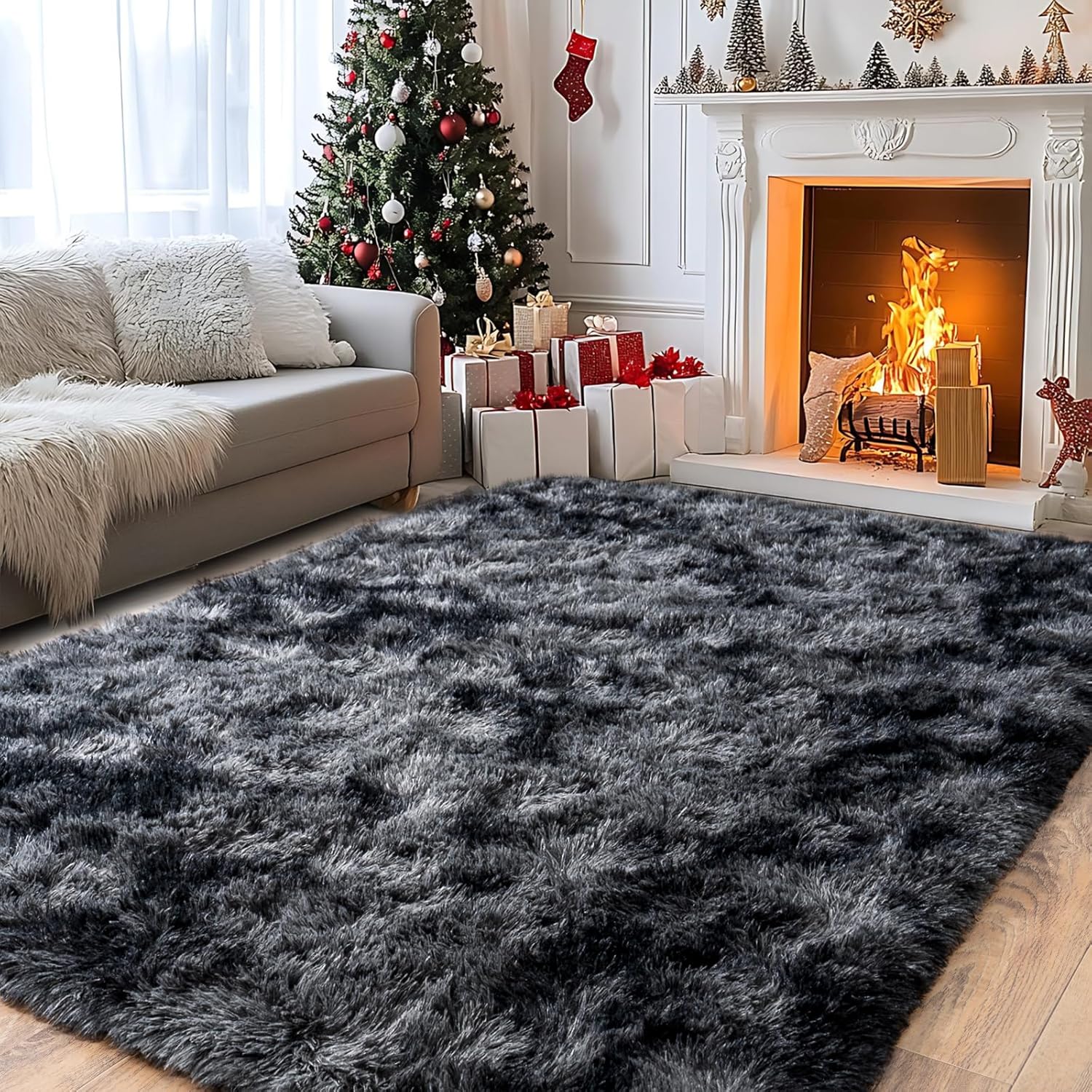 Soft Shag Area Rug 6x9 for Living Room or Bedroom, Fluffy Non-Slip Plush Carpet, Cozy Fuzzy Indoor Rug