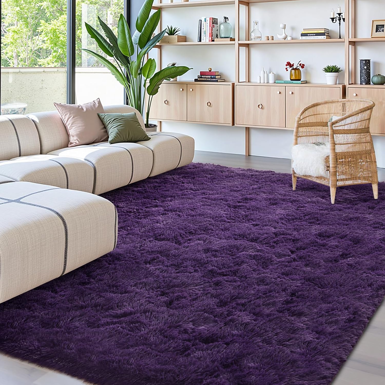 Black Shag Rug, Extra Soft 1.7" Plush Mat, Non-Slip, 100% Polyester for Bedroom or Living Room