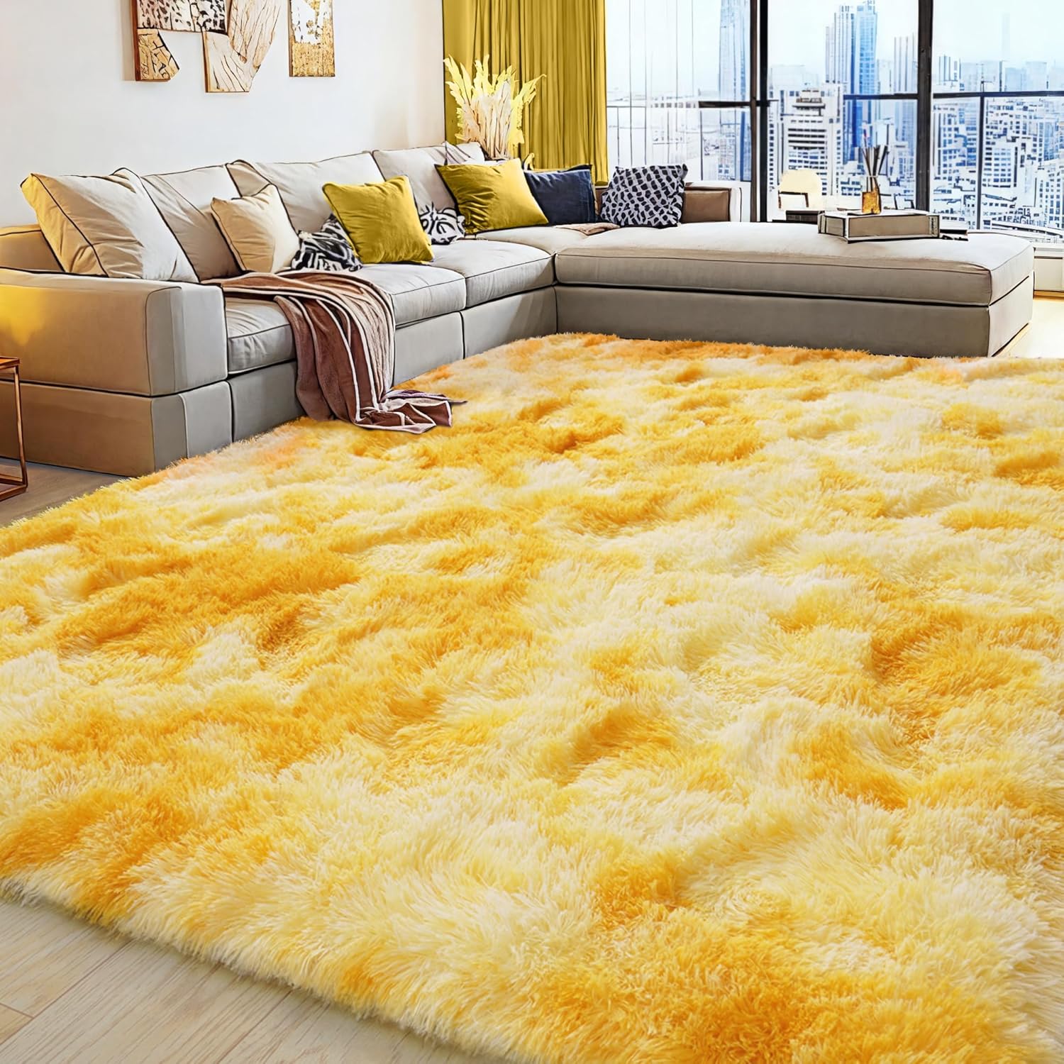 Soft Shag Area Rug 6x9 for Living Room or Bedroom, Fluffy Non-Slip Plush Carpet, Cozy Fuzzy Indoor Rug