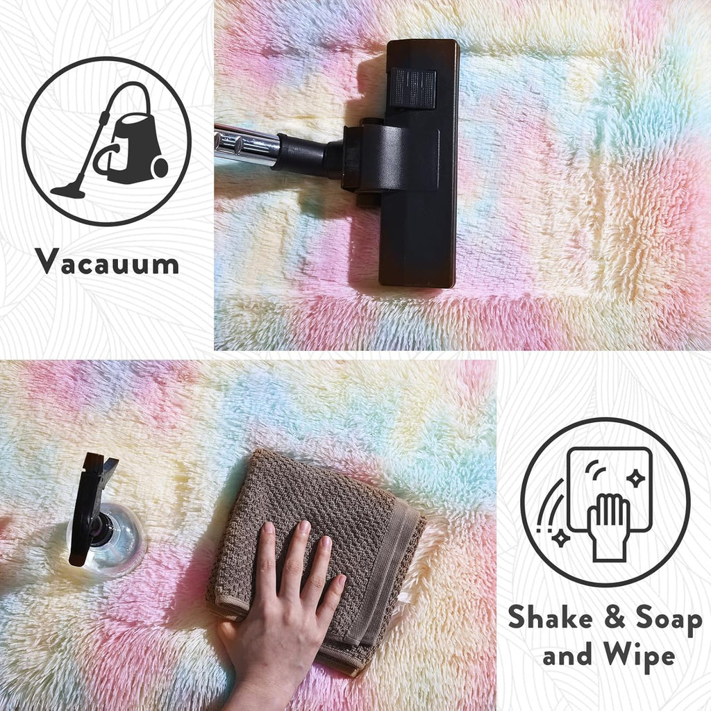 5x7ft Soft Fluffy Rainbow Area Rug, Non-Slip Shag Carpet for Living Room Bedroom, Plush Rug for Home Dorm Decor