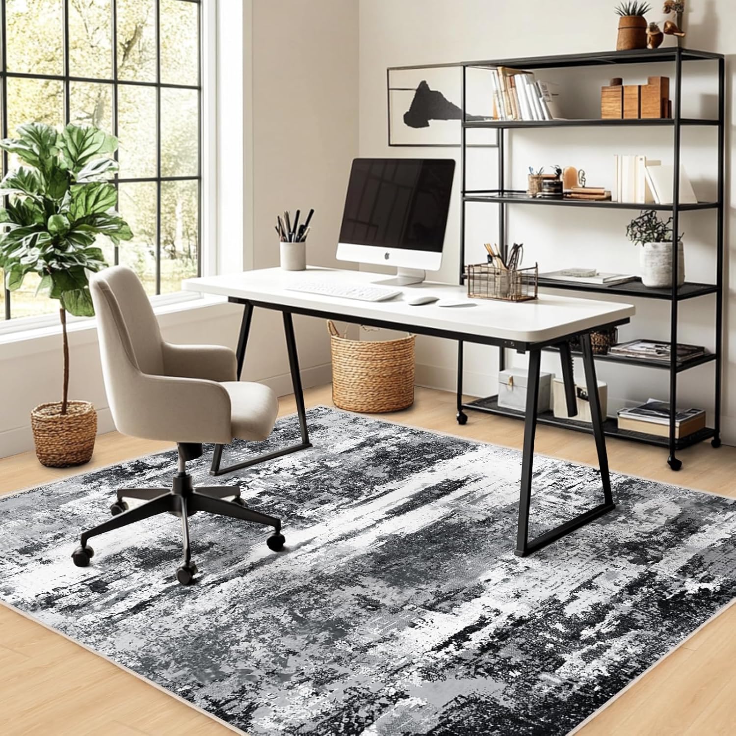 Washable Area Rugs 5'x7' Non-Slip Modern Abstract Soft for Living Room Entryway Bedroom Nursery, Print Pattern Home Decor Aesthetic