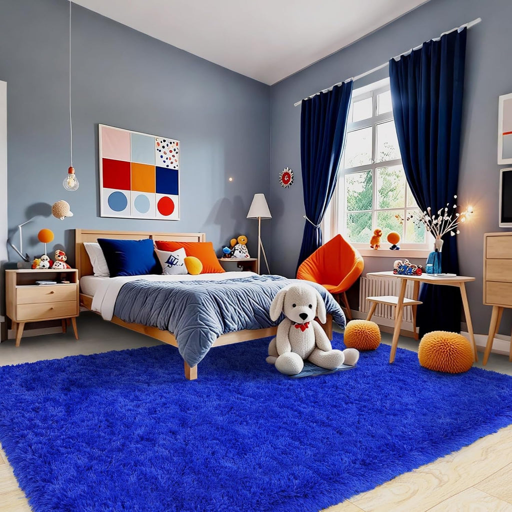 Rainbow Tie-Dye Fluffy Area Rug with Non-Slip Base & 4 Reusable Stickers, Plush Indoor Mat