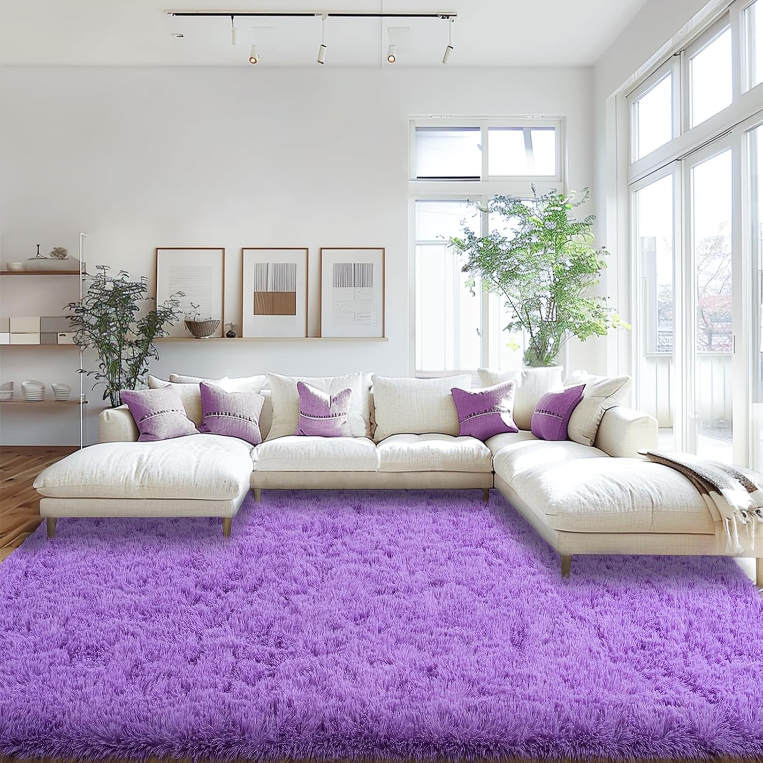 Black Shag Rug, Extra Soft 1.7" Plush Mat, Non-Slip, 100% Polyester for Bedroom or Living Room